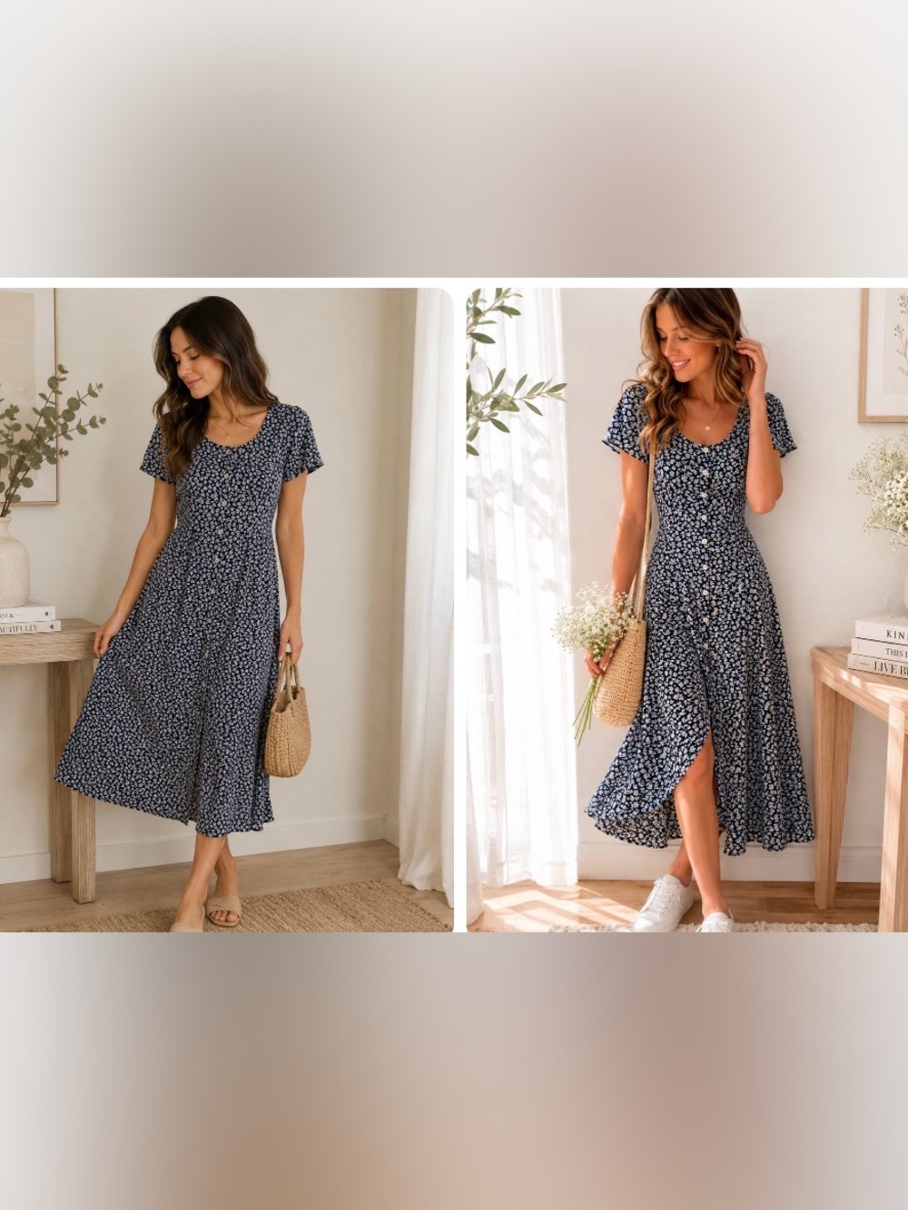 Jody California Vintage Floral Button-Front Maxi Dress in Navy. Size 9